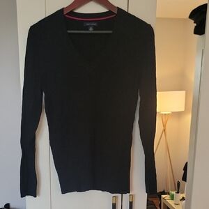 Calvin Klein Black V-Neck Sweater with Fine Knit Texture